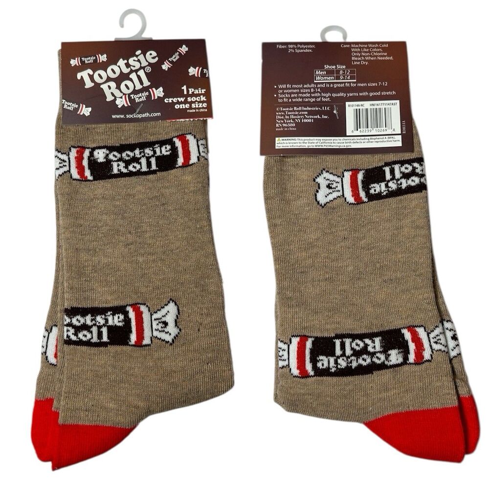 1x Tootsie Roll Novelty Crew Socks Adult Set One Size
